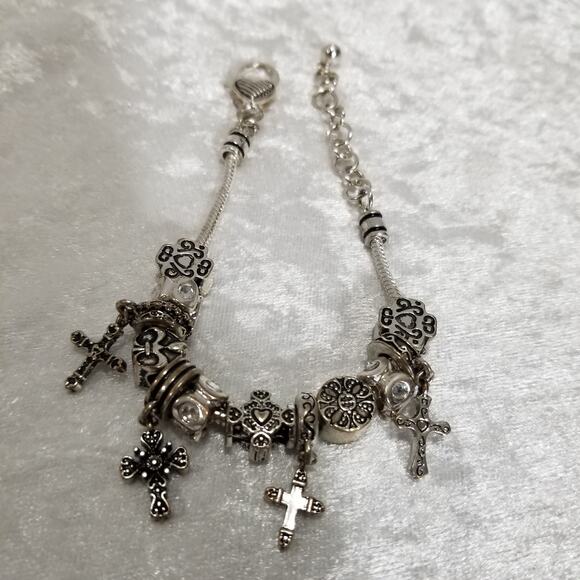 Premier Designs silver tone cross bracelet 7" 3" ext 1.1990 - Picture 1 of 9